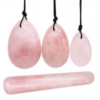 Yoni Eggs Stick,Charminer 3 Pcs Drilled Natural Rose Crystal Quartz Jade Eggs + 